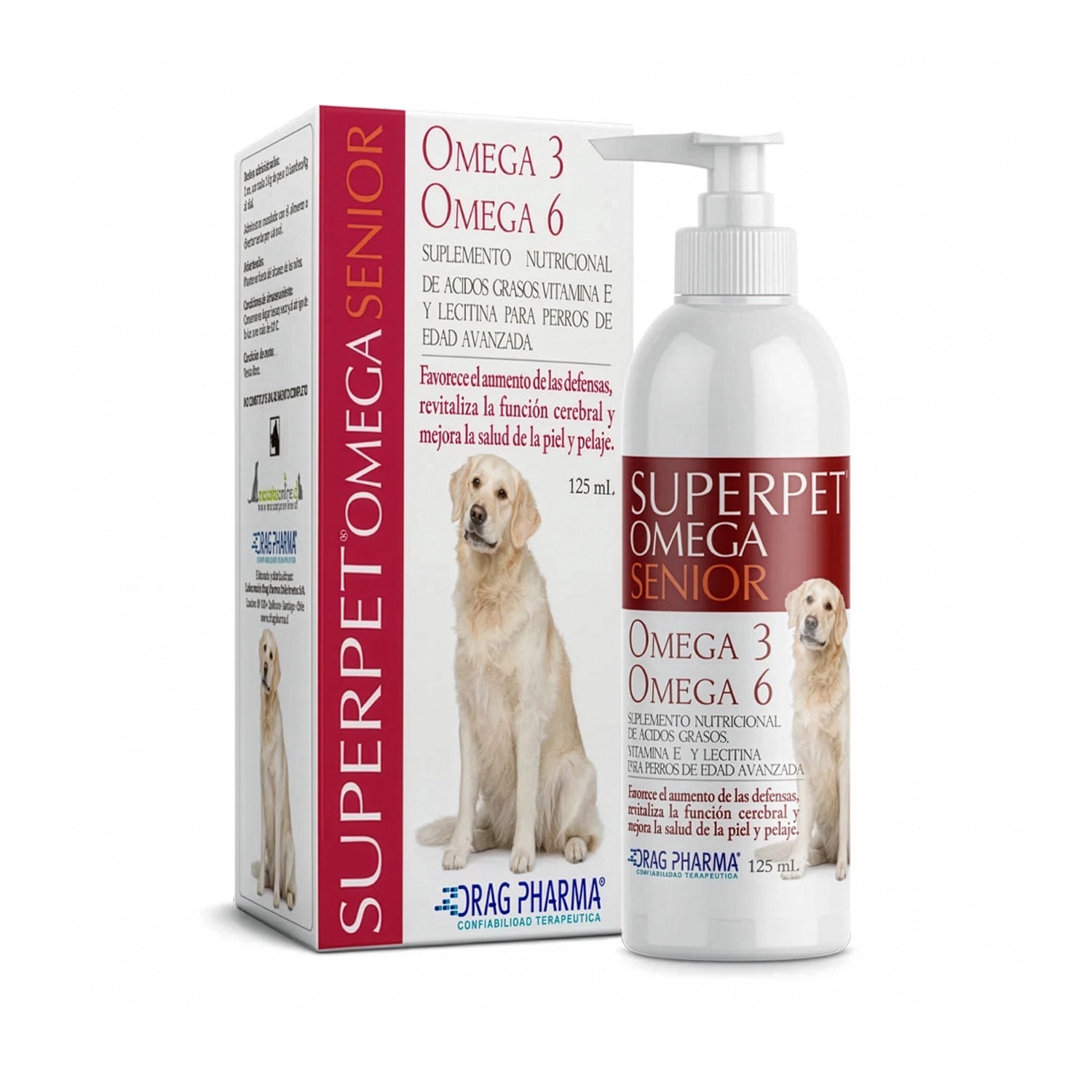 Suplemento Superpet Omega 3 y 6 para Perros Senior en formato líquido, apoyo para piel, pelaje y defensas