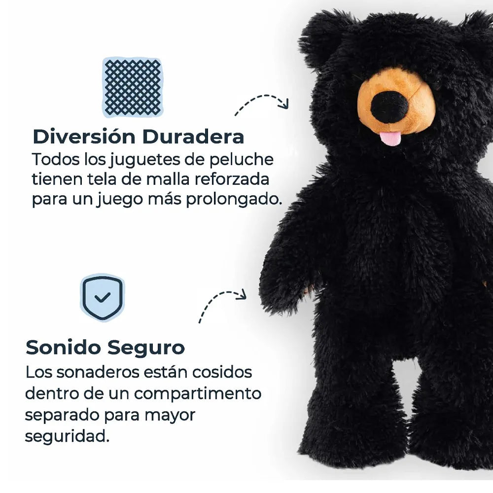 Tall Tails Peluche Sin Relleno Oso Negro juguete para perros con forma de oso negro, tela suave, sin relleno y diseño alargado