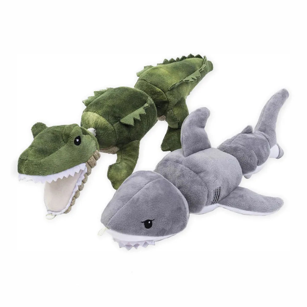 Tall Tails Juguete Articulado Cocodrilo y Tiburon para perros, peluche largo verde con segmentos articulados y diseño de cocodrilo con dientes