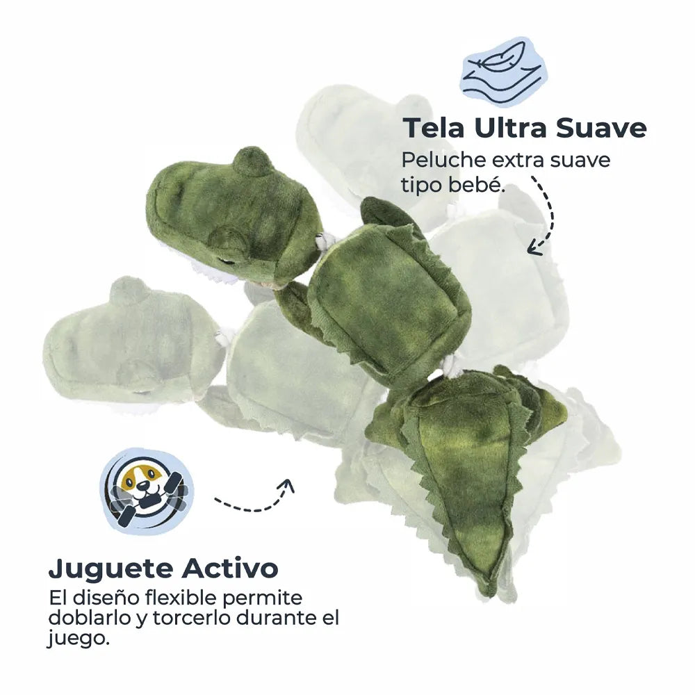 Tall Tails Juguete Articulado Cocodrilo para perros, peluche largo verde con segmentos articulados y diseño de cocodrilo con diente