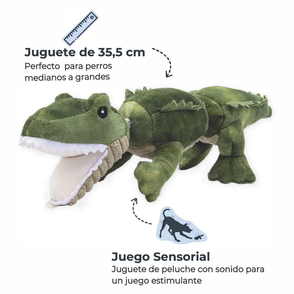 Tall Tails Juguete Articulado Cocodrilo para perros, peluche largo verde con segmentos articulados y diseño de cocodrilo con dientes