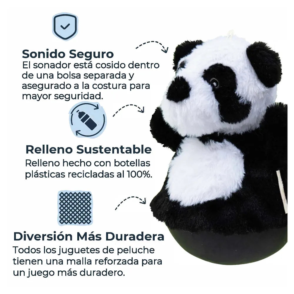 Tall Tails Juguete Rodador Panda, juguete para perros tipo peluche con panda y base rodadora, incluye etiquetas y diseño interactivo