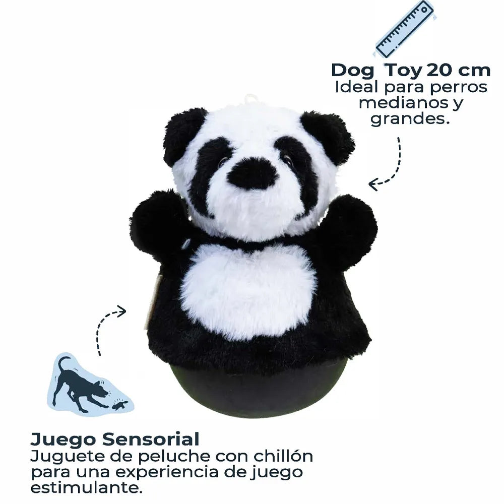 Tall Tails Juguete Rodador Panda, juguete para perros tipo peluche con panda y base rodadora, incluye etiquetas y diseño interactivo