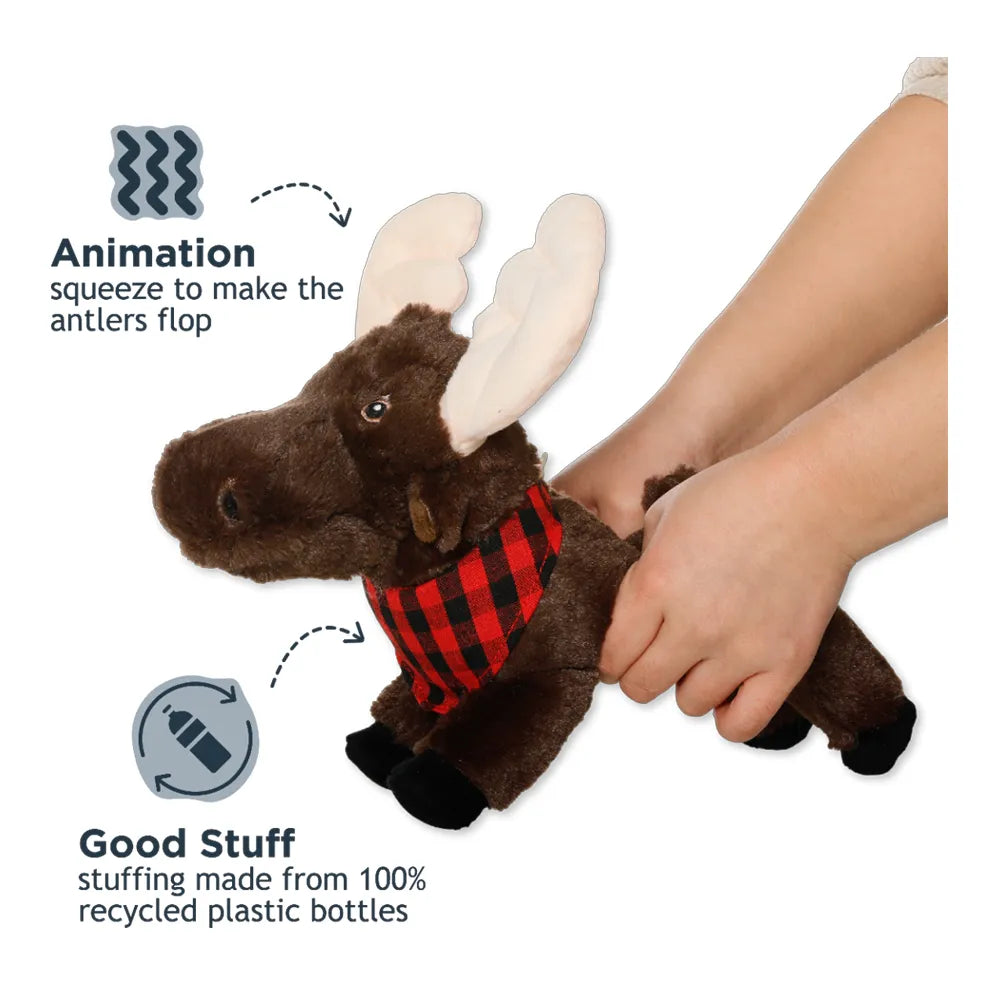 Tall Tails Peluche Interactivo Alce juguete suave para perros con diseño de alce marrón, orejas grandes y detalle a cuadros