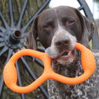 Beco Juguete de Goma Natural para Tirar Rubber Tug, juguete naranja en forma de ocho para perros, resistente y flexible