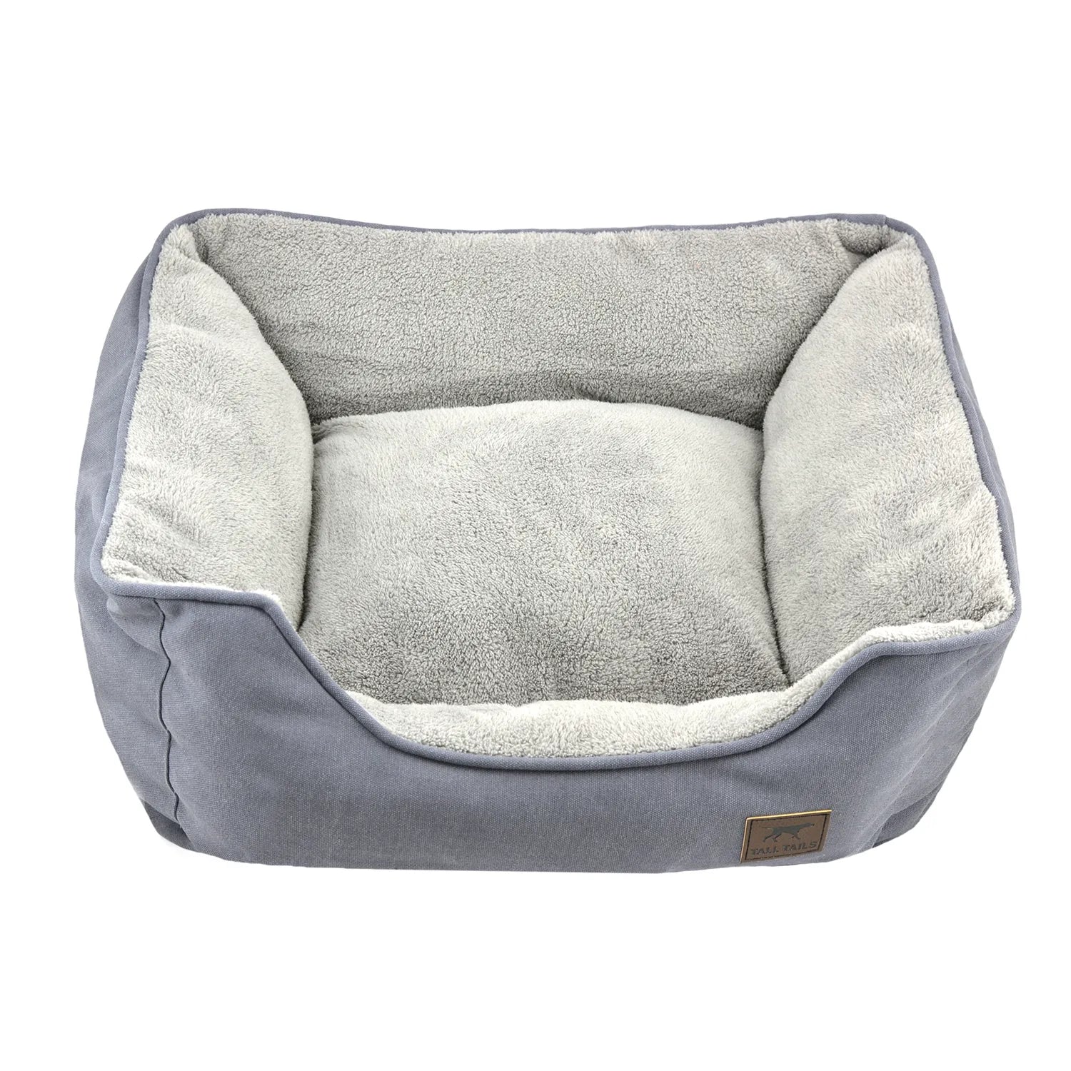 Cama "Bolster" Tall Tails color Charcoal para perros, cama acolchada gris con bordes altos y centro suave afelpado