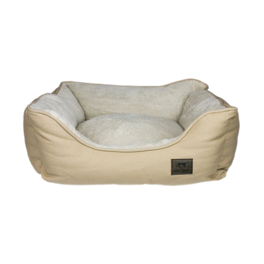 Cama "Bolster" Tall Tails color Khaki para perros, cama acolchada con bordes altos y centro suave afelpado beige