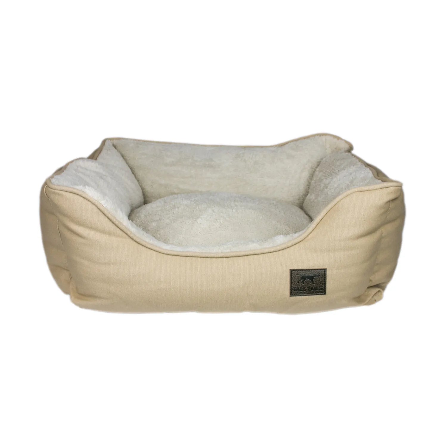 Cama "Bolster" Tall Tails color Khaki para perros, cama acolchada con bordes altos y centro suave afelpado beige