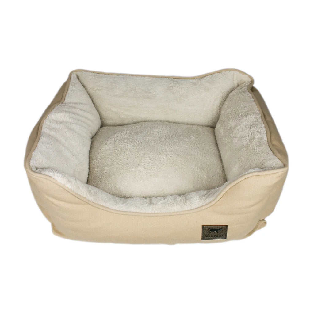 Cama "Bolster" Tall Tails color Khaki para perros, cama acolchada con bordes altos y centro suave afelpado beige