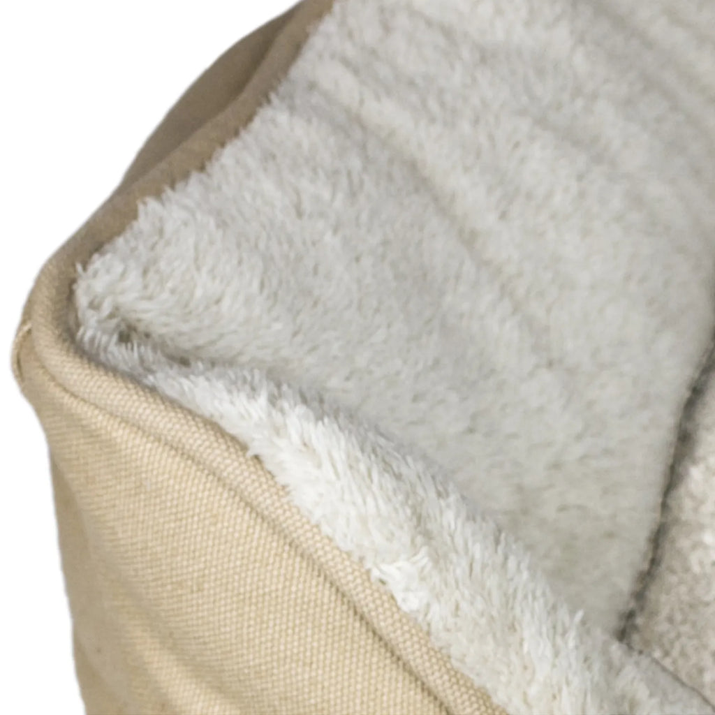 Cama "Bolster" Tall Tails color Khaki para perros, cama acolchada con bordes altos y centro suave afelpado beige
