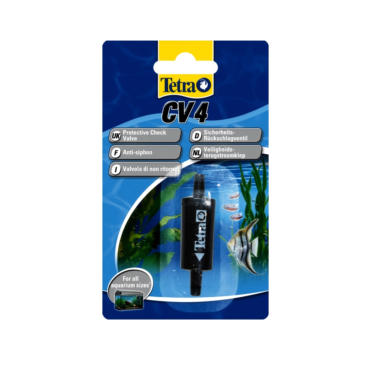 Tetra CV4 Válvula Anti Retorno para acuarios, accesorio negro que evita el retorno de agua y protege bombas de aire y equipos.