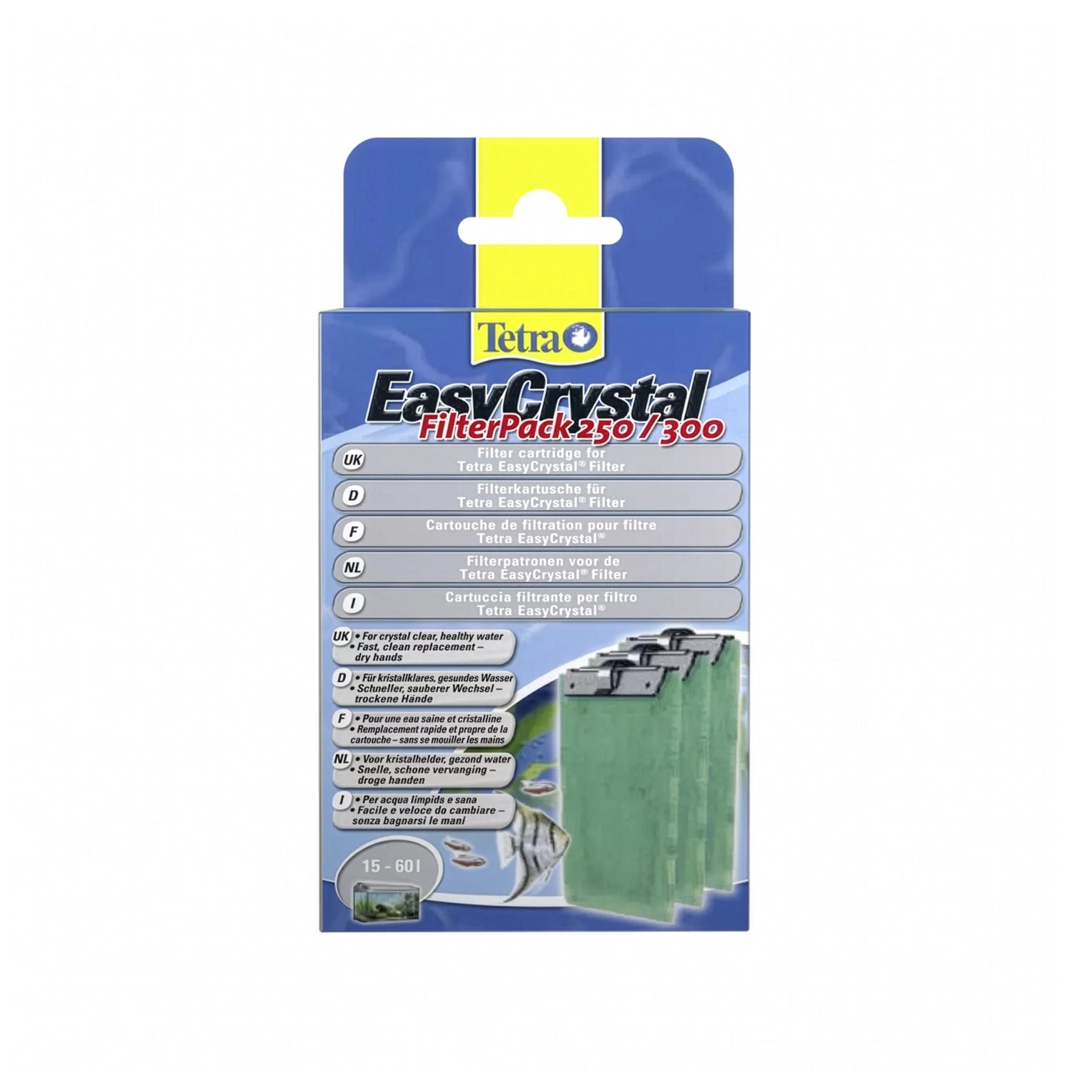 Tetra Easy-Crystal Filter Pack 250/300 con cartuchos filtrantes de repuesto para filtros internos de acuarios, en envase original.