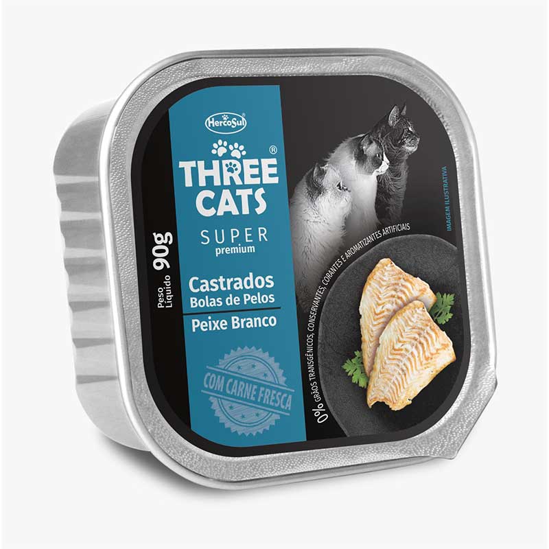 Paté Three Cats Control Bola de Pelos para Gatos Castrados 90 g