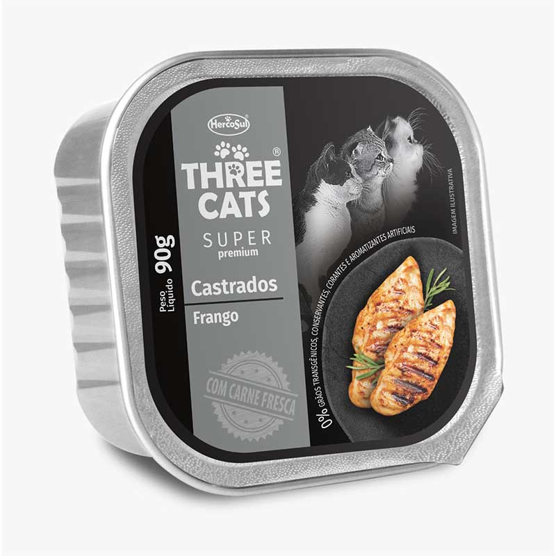 Paté Three Cats Pollo para Gatos Castrados 90 g
