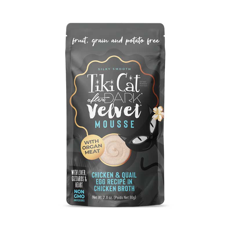 Tiki Cat Pouch After Dark Velvet Mousse Pollo y Huevos de Codorniz para Gatos 80g