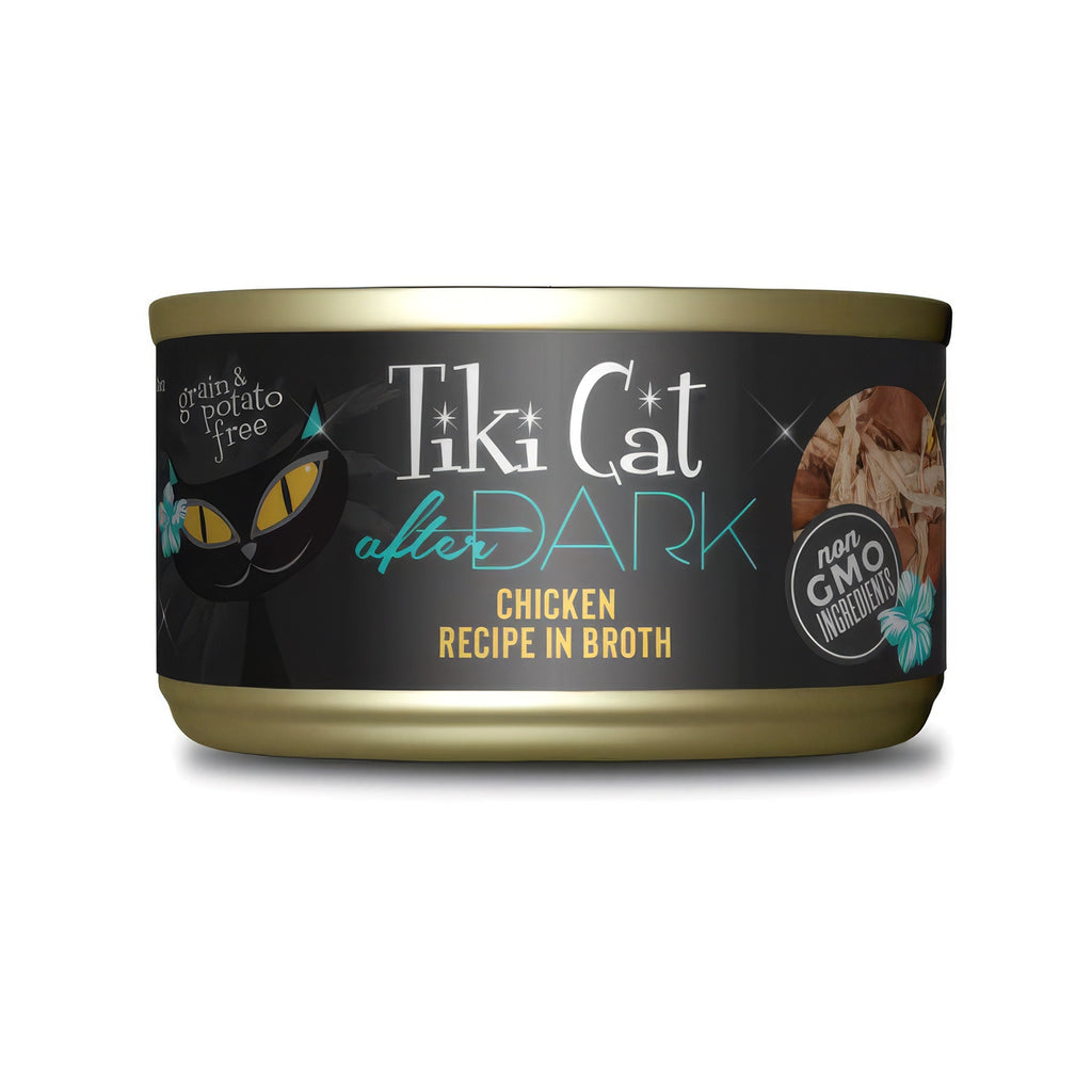 Tiki Cat Lata After Dark Pollo para Gatos con receta de pollo en caldo, alimento húmedo premium grain free en lata.