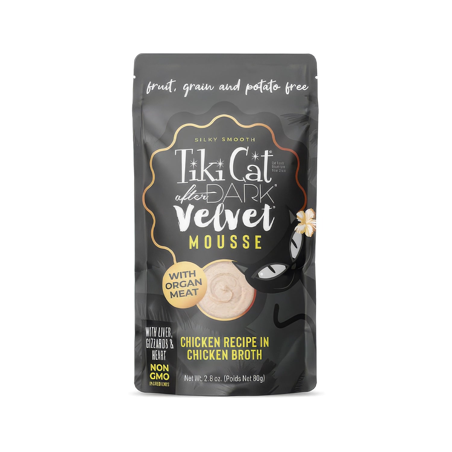Tiki Cat Pouch After Dark Velvet Mousse Pollo para Gatos con mousse suave de pollo en caldo, alimento húmedo en formato pouch.