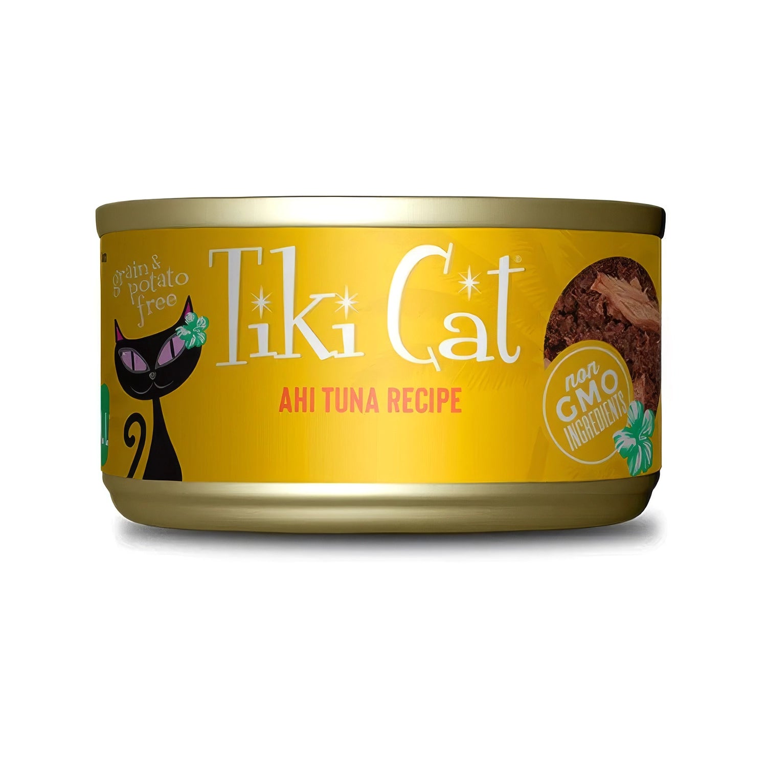 Tiki Cat Lata Hawaiian Grill Atún para Gatos, alimento húmedo premium con atún ahi, textura desmenuzada y receta sin granos.