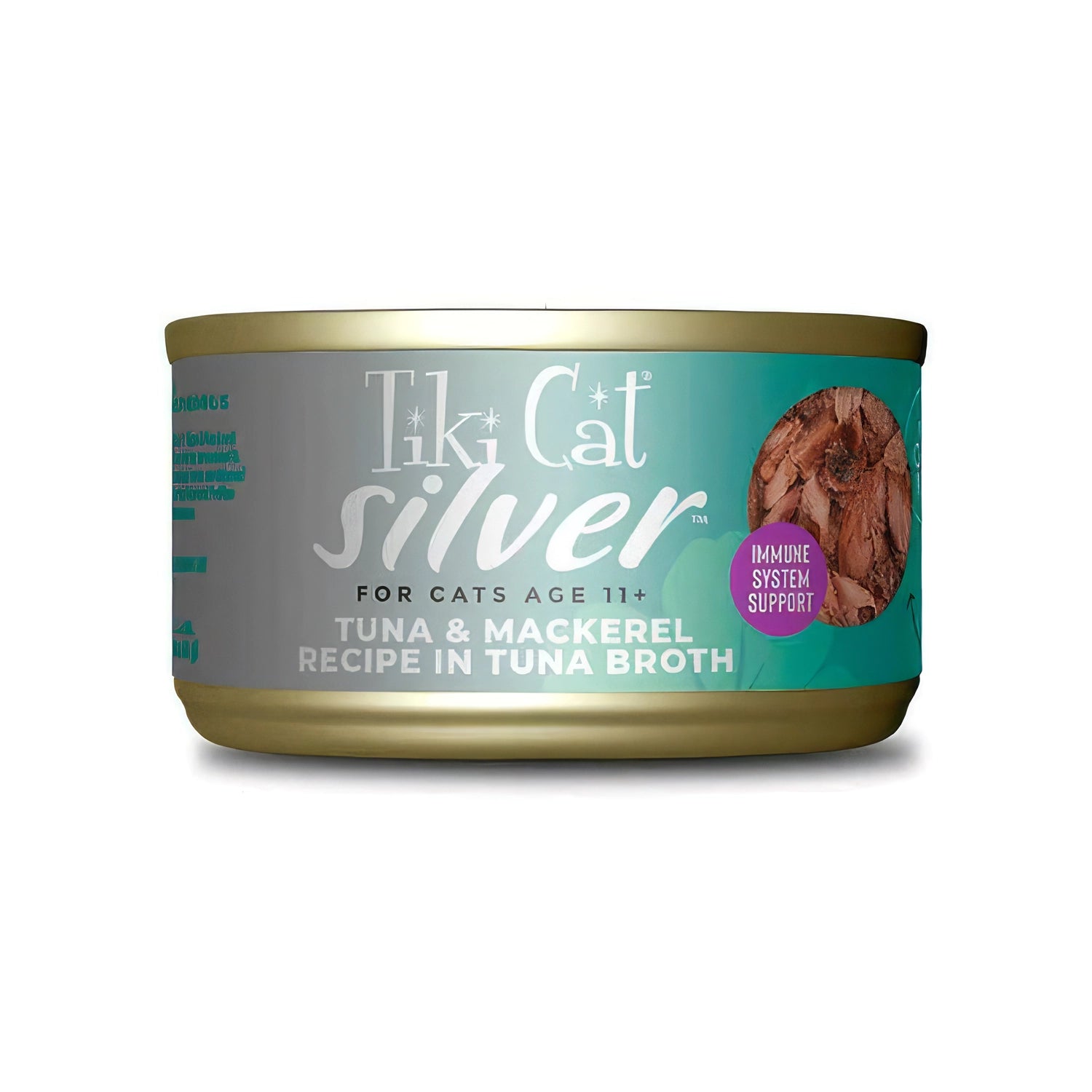 Tiki Cat Lata Silver Atún y Jurel para Gatos, alimento húmedo para gatos senior con atún y jurel en caldo de atún.