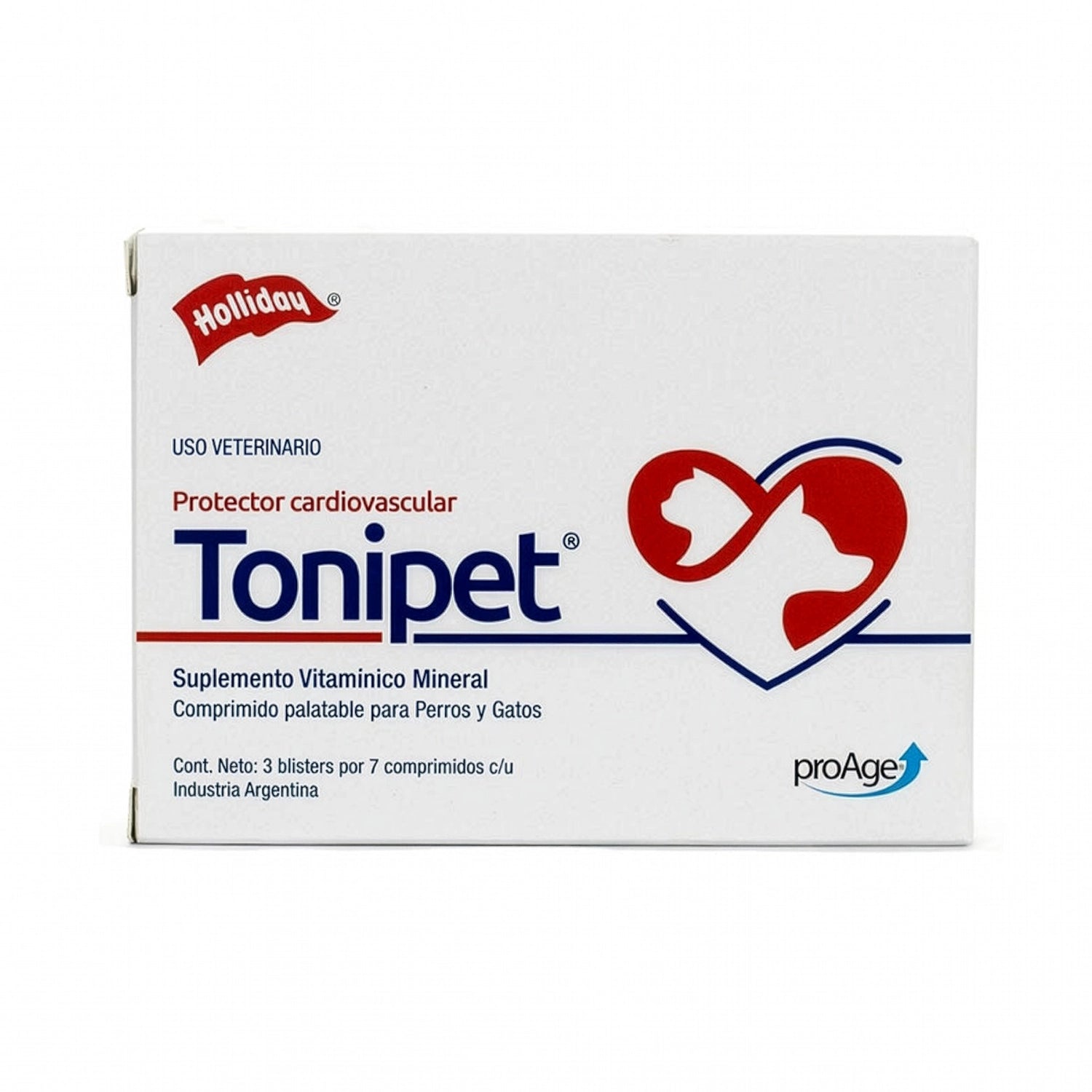 Tonipet Protector Cardiovascular para Perros y Gatos en caja con suplemento vitamínico mineral de uso veterinario.