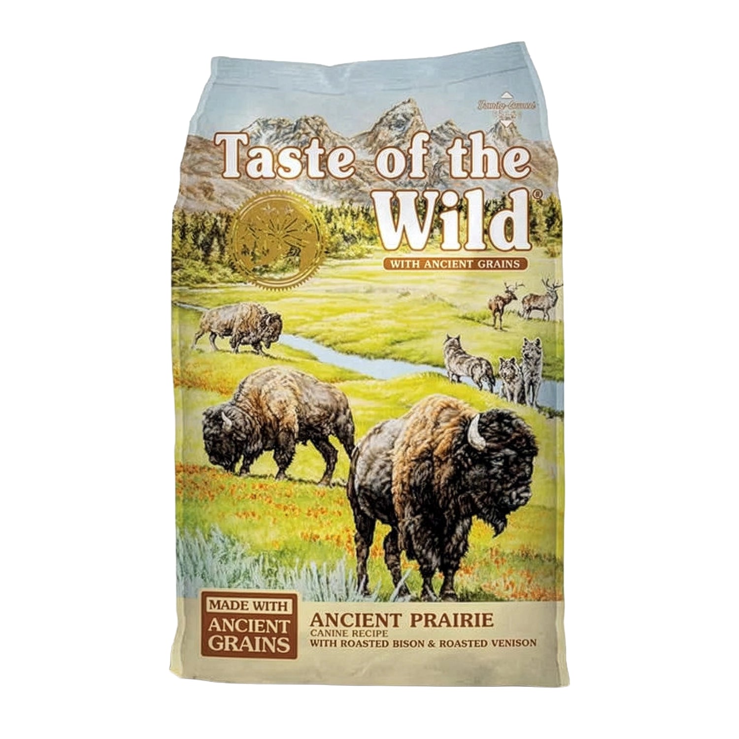 Taste of the Wild Granos ancestrales Ancient Prairie Bisonte y Venado Asado para Perros alimento seco con bisontes y lobos en pradera