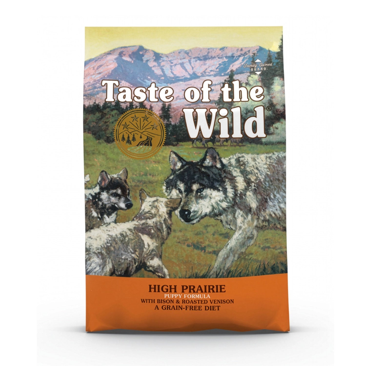 Alimento Taste of the Wild High Prairie para Cachorros con bisonte y venado asado en envase ilustrado