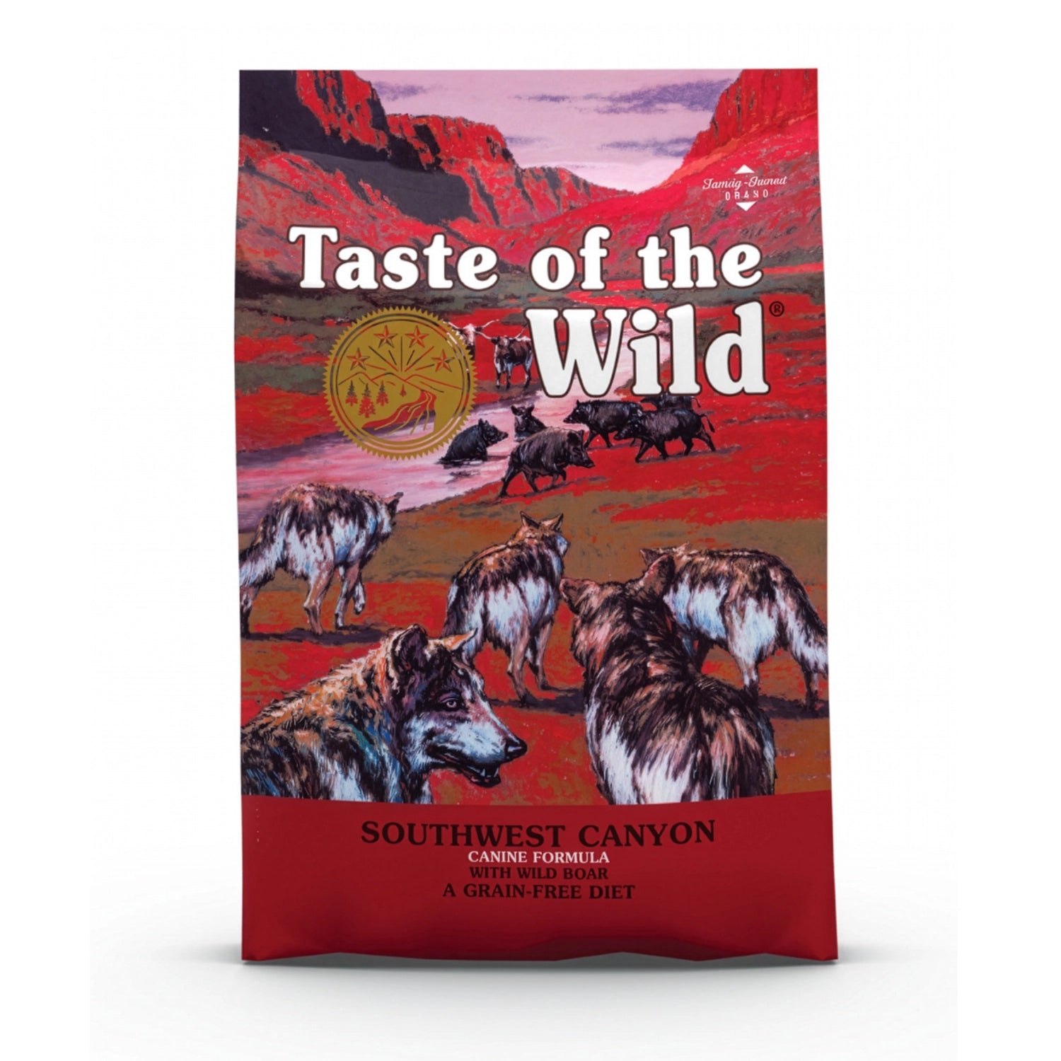 Taste of the Wild Southwest Canyon para Perros Adultos alimento seco con ilustración de lobos en paisaje rojo y cañón