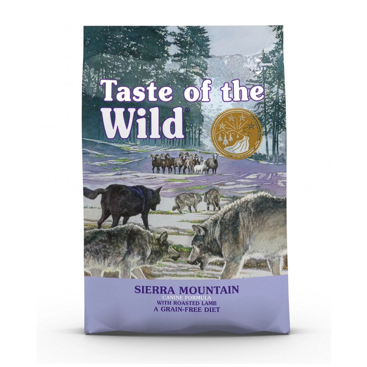 Taste of the Wild Sierra Mountain para Perros Adultos saco con ilustración de lobos en paisaje montañoso y bosque nevado