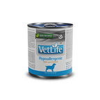 Vet Life Lata Hypoallergenic Pescado para Perros comida húmeda Farmina en envase metálico blanco y azul, dieta hipoalergénica con pescado