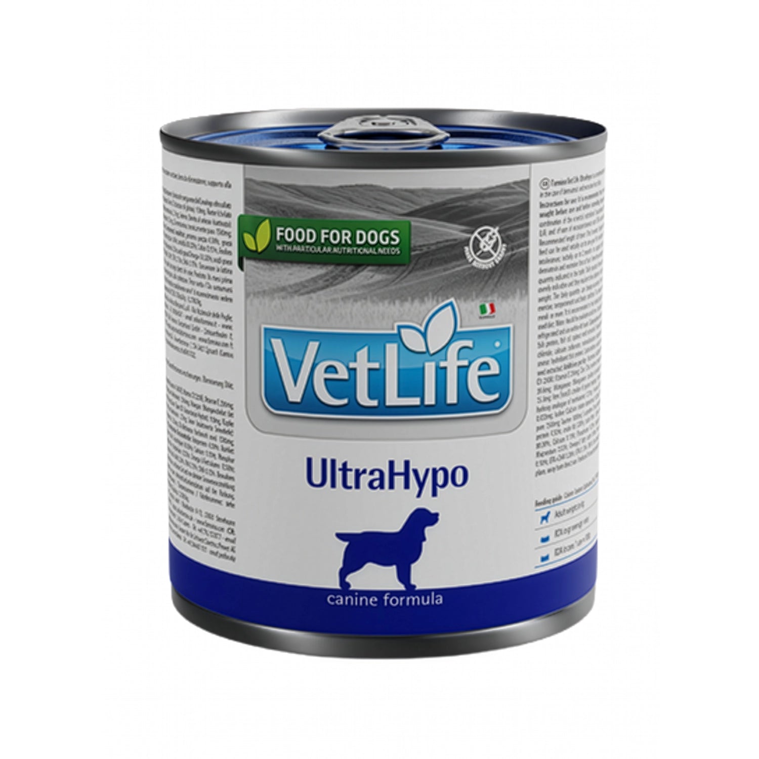 Vet Life Lata UltraHypo para Perros, alimento húmedo terapéutico con fórmula nutricional para apoyo digestivo y alergias.