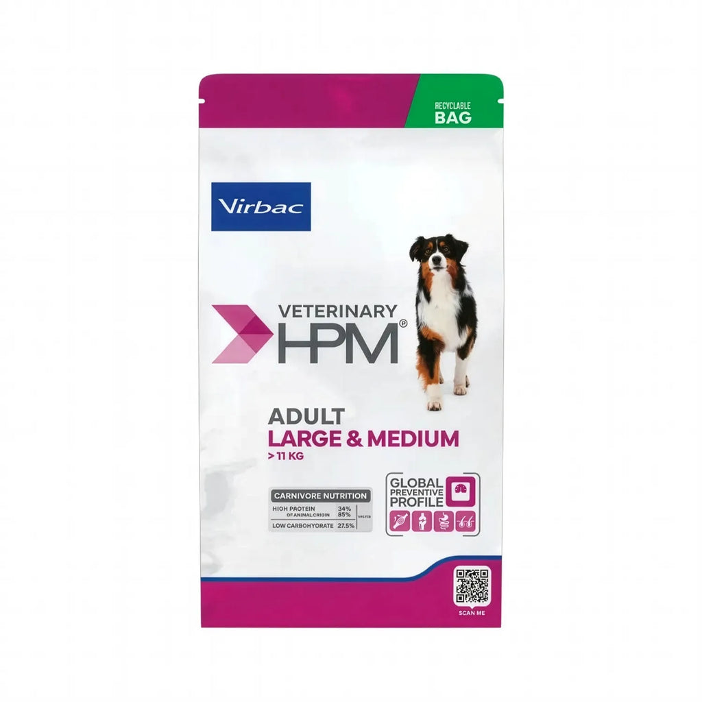 Bolsa de Perro Adulto Large & Medium Virbac HPM, alimento veterinario para perros adultos de razas medianas y grandes.