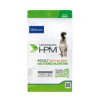 Bolsa de Virbac HPM Neutered Gato Adulto de Salmón, alimento veterinario para gatos adultos esterilizados con receta de salmón.