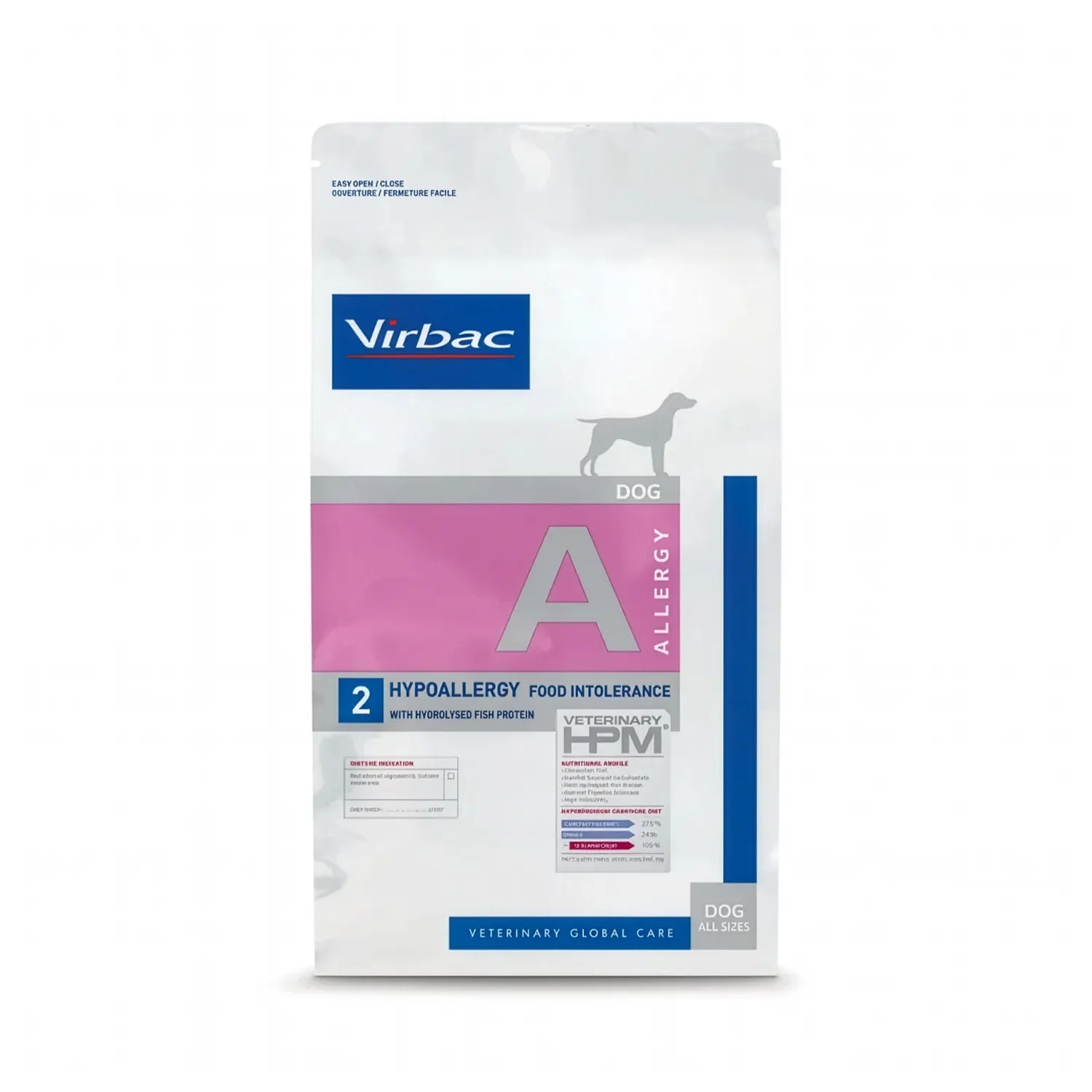 Bolsa de Perro Allergy A2 Virbac HPM Intolerancia alimentaria - Pescado, alimento hipoalergénico para perros con proteína de pescado.