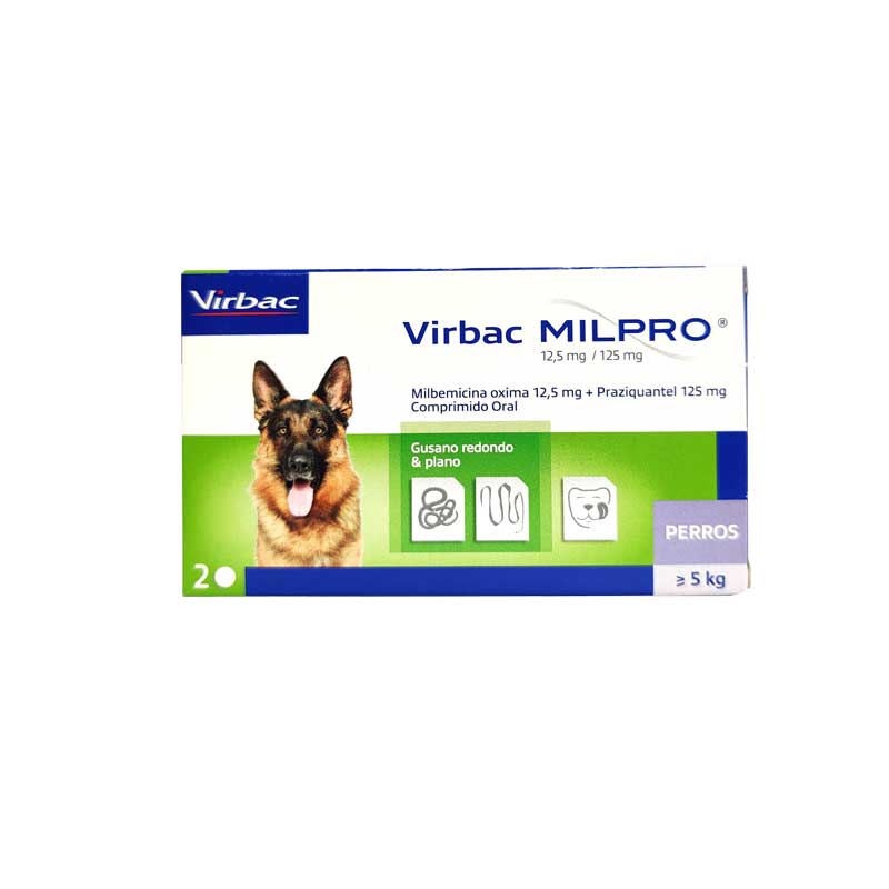 Milpro Virbac Antiparasitario Interno para Perros 12,5 mg / 125 mg - 2 Comprimidos