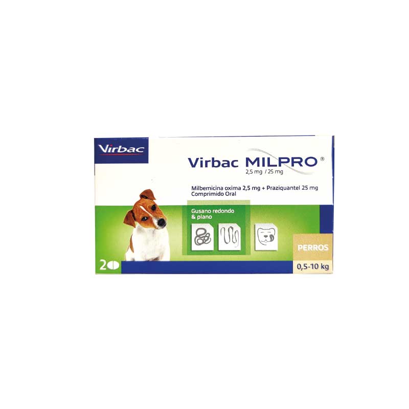 Milpro Virbac Antiparasitario Interno para Perros 2,5 mg / 25 mg - 2 Comprimidos