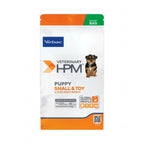 Virbac HPM Cachorro Small & Toy, alimento veterinario para cachorros de razas pequeñas con diseño blanco y detalles naranjos.