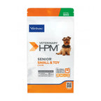 Perro Senior Small & Toy Virbac HPM alimento seco para perros mayores de razas pequeñas, bolsa blanca con naranja e imagen de perro.