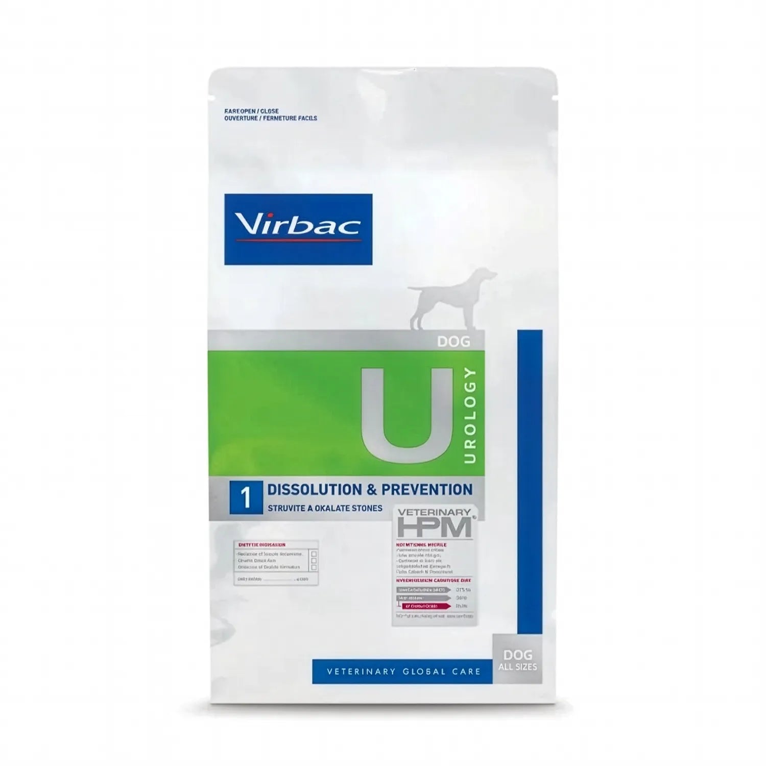 Bolsa de Perro Urology Dissolution & Prevention Virbac HPM, alimento clínico para disolución y prevención de cálculos urinarios.