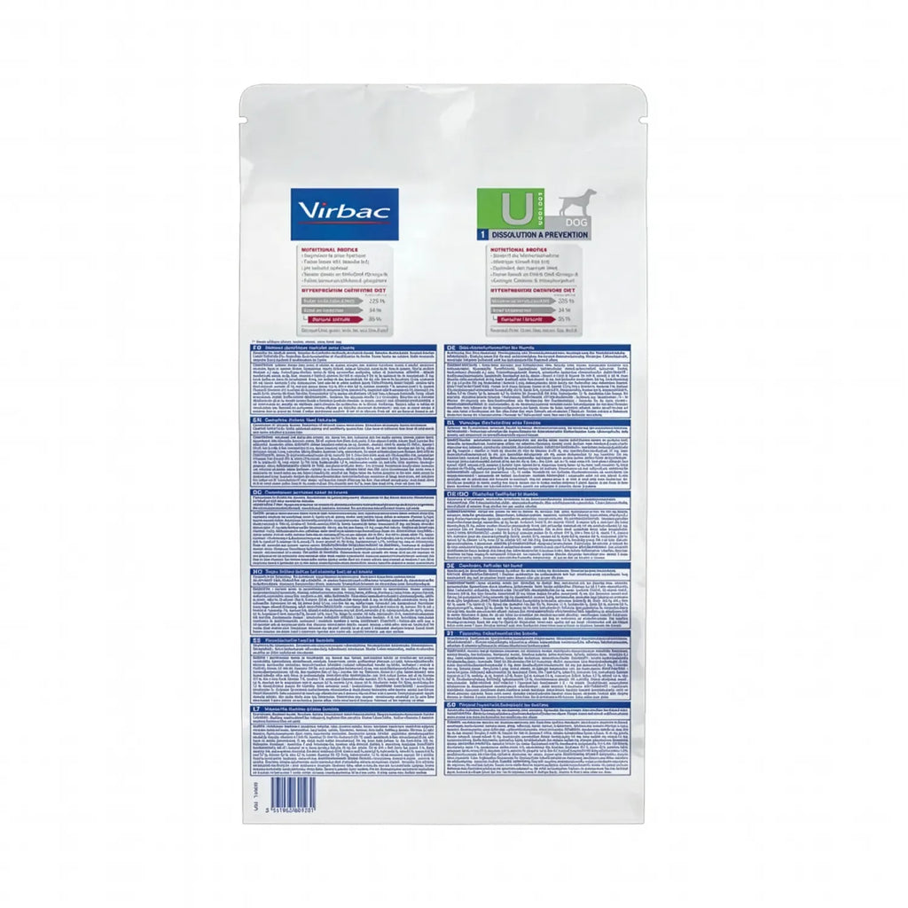 Bolsa de Perro Urology Dissolution & Prevention Virbac HPM, alimento clínico para disolución y prevención de cálculos urinarios.