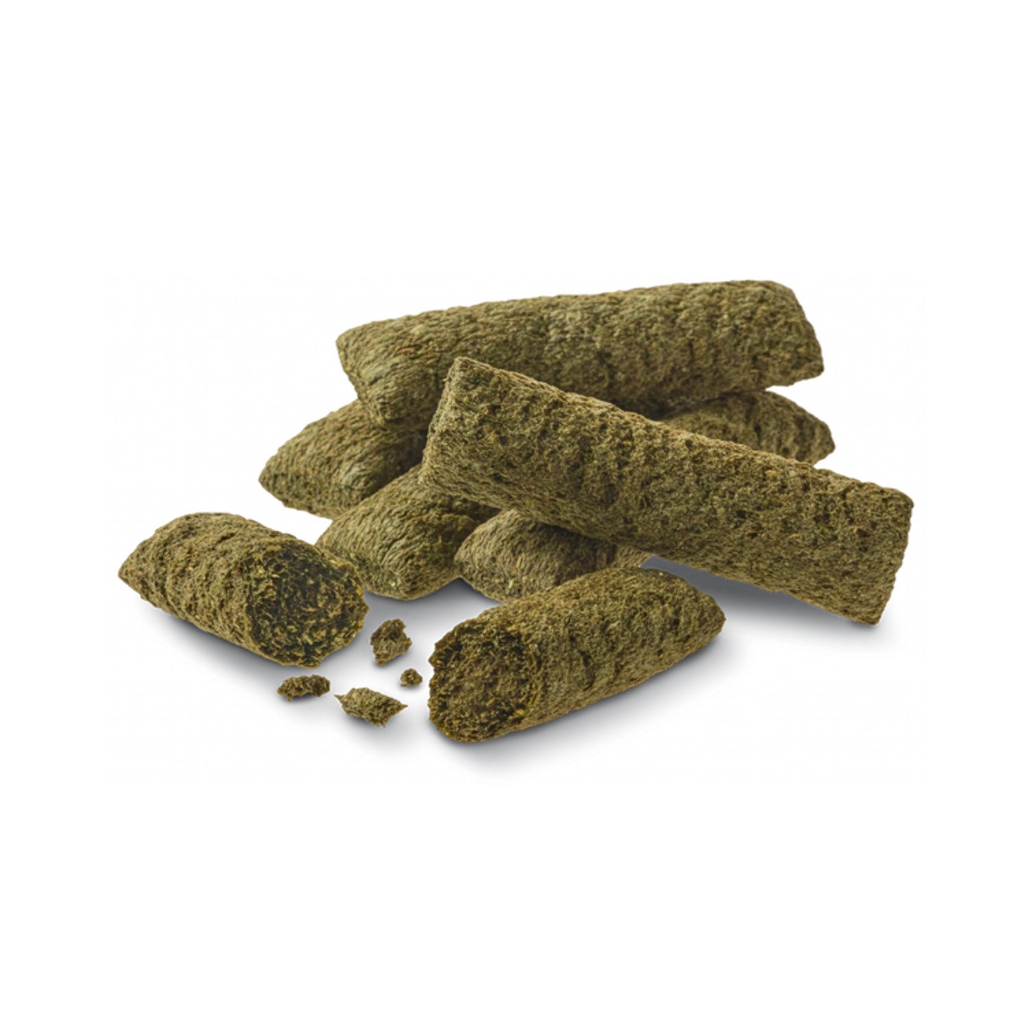 Vitakraft Snack Grünlinge para Pequeños Animales con palitos de alfalfa, conejo, cobayo y hámster en envase verde.