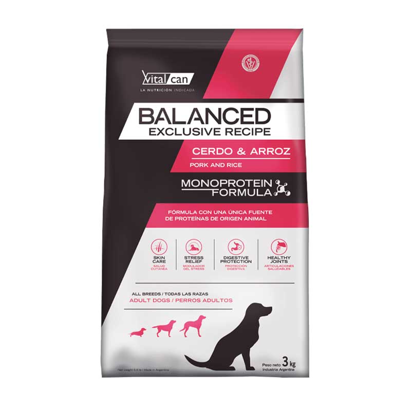 Vitalcan Balanced Exclusive Recipe Cerdo y Arroz para Perros - 3 Kg