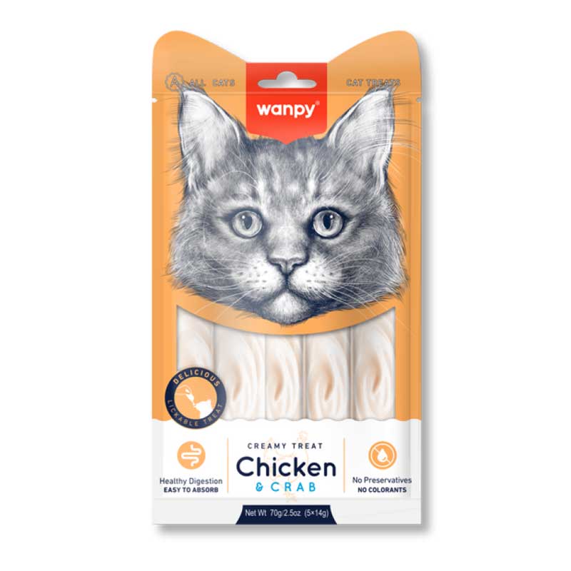Snack Wanpy "Creamy Treat" Pollo y Cangrejo para Gatos 70 g