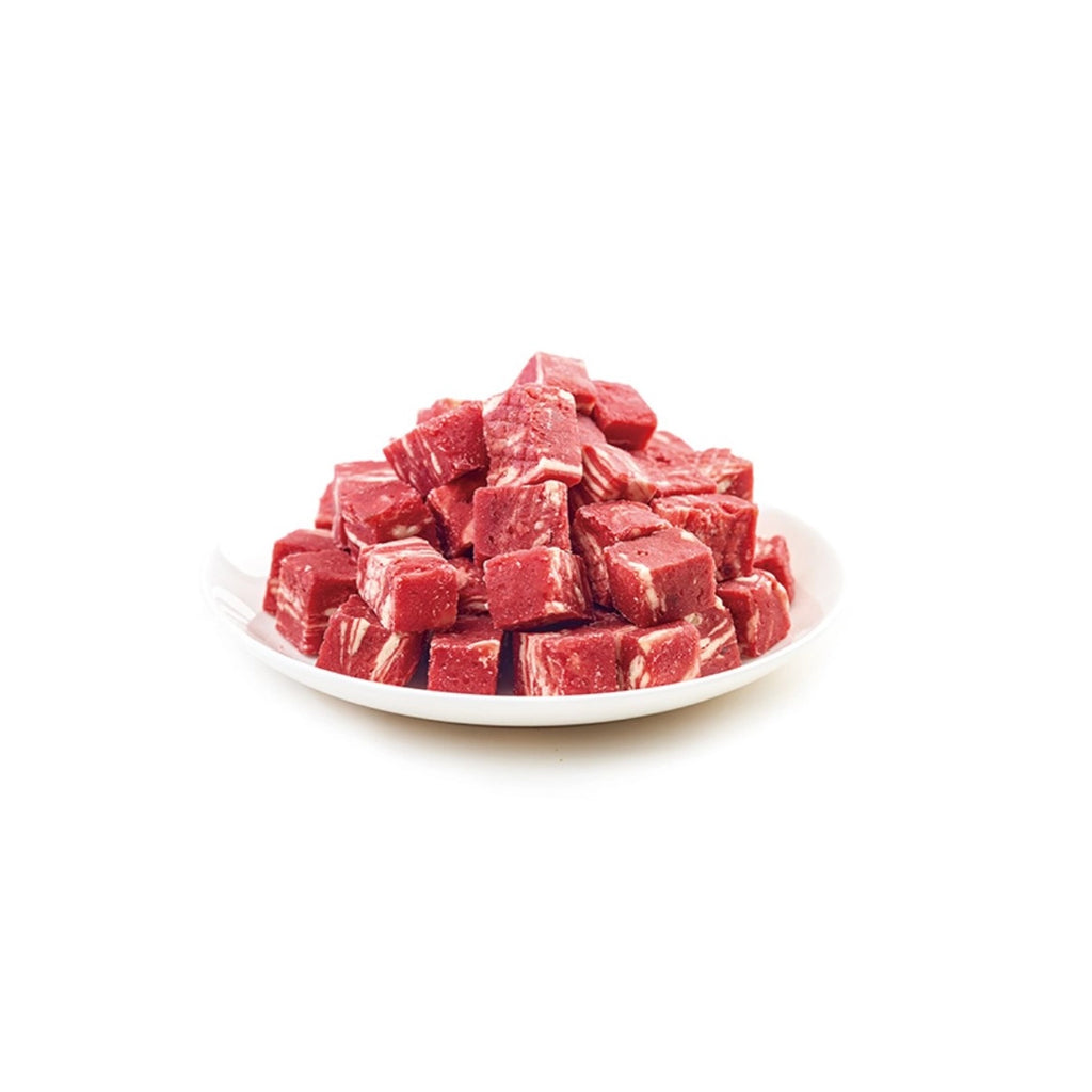Snack Wanpy "Marbled Bites" Vacuno para Perros, bolsa amarilla de 100 g con bocados de carne y una ilustración de perro.