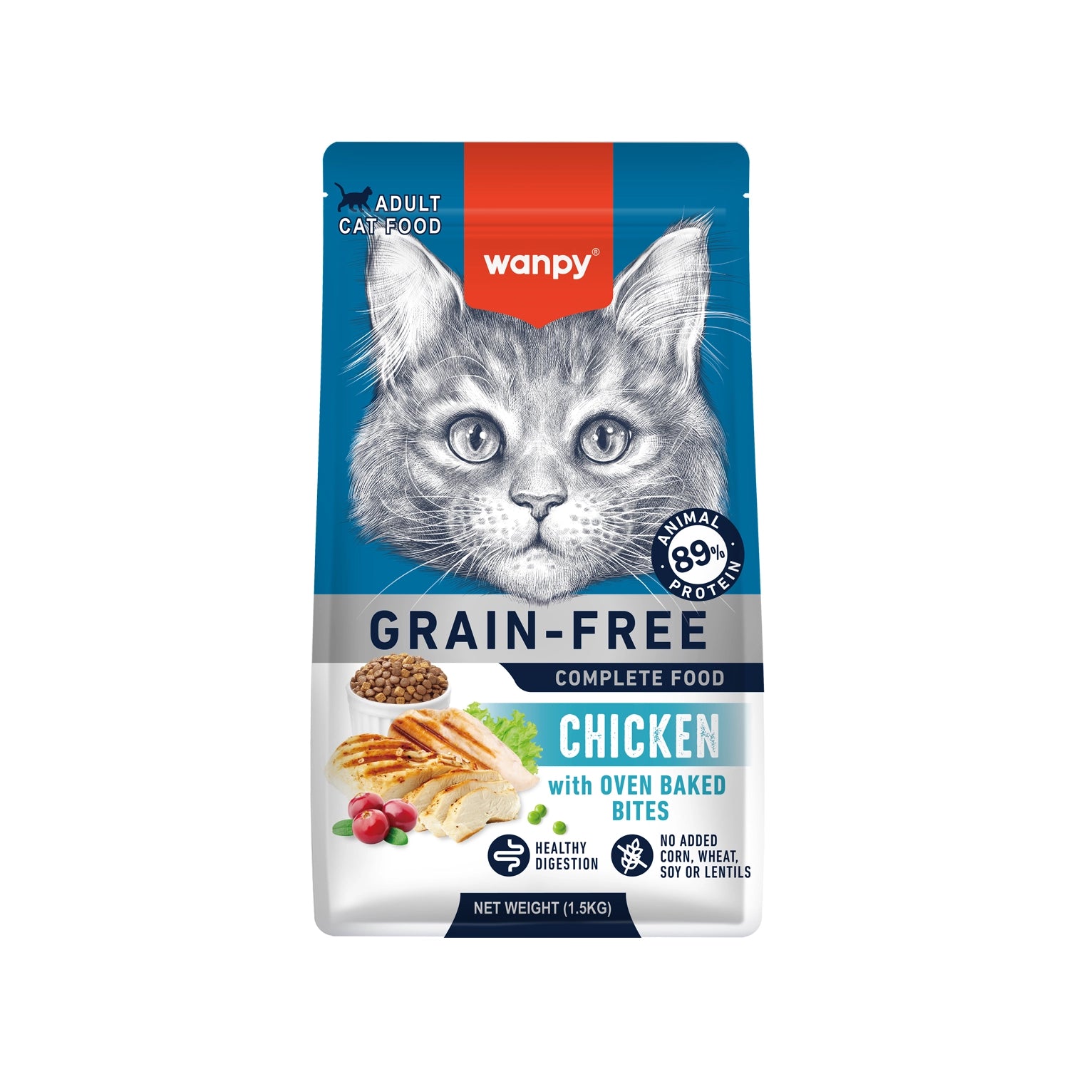 Wanpy Alimento Pollo para Gatos adultos, fórmula grain-free con 89% de proteína animal y bocados de pollo horneados.