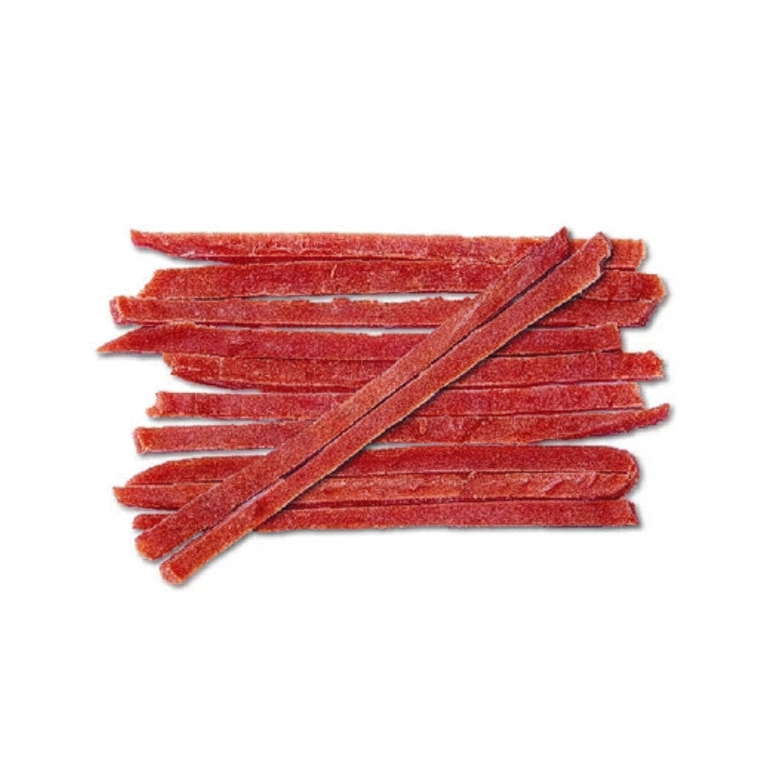 Snack Wanpy "Jerky Strips" Pato para perros, bolsa morada de 100 g con snacks de pato y llamativa ilustración de perro.