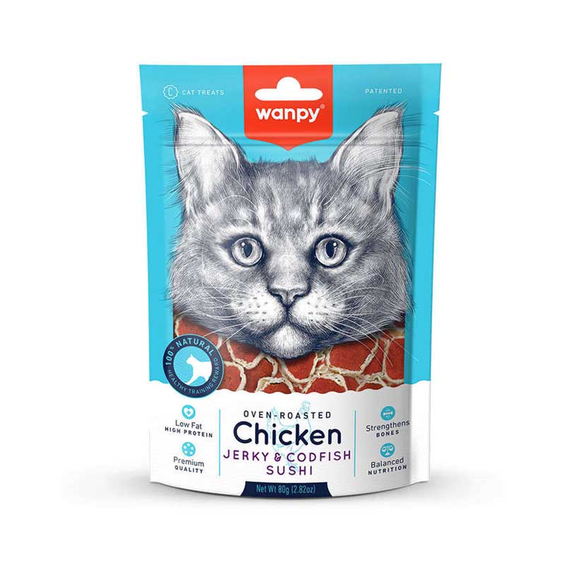 Snack Wanpy "Jerky & Codfish Sushi" Pollo para Gatos 80 g