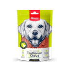 Snack Wanpy "Toothbrush Chews" Vacuno para perros, bolsa verde de 100 g con snacks dentales masticables y diseño de perro.