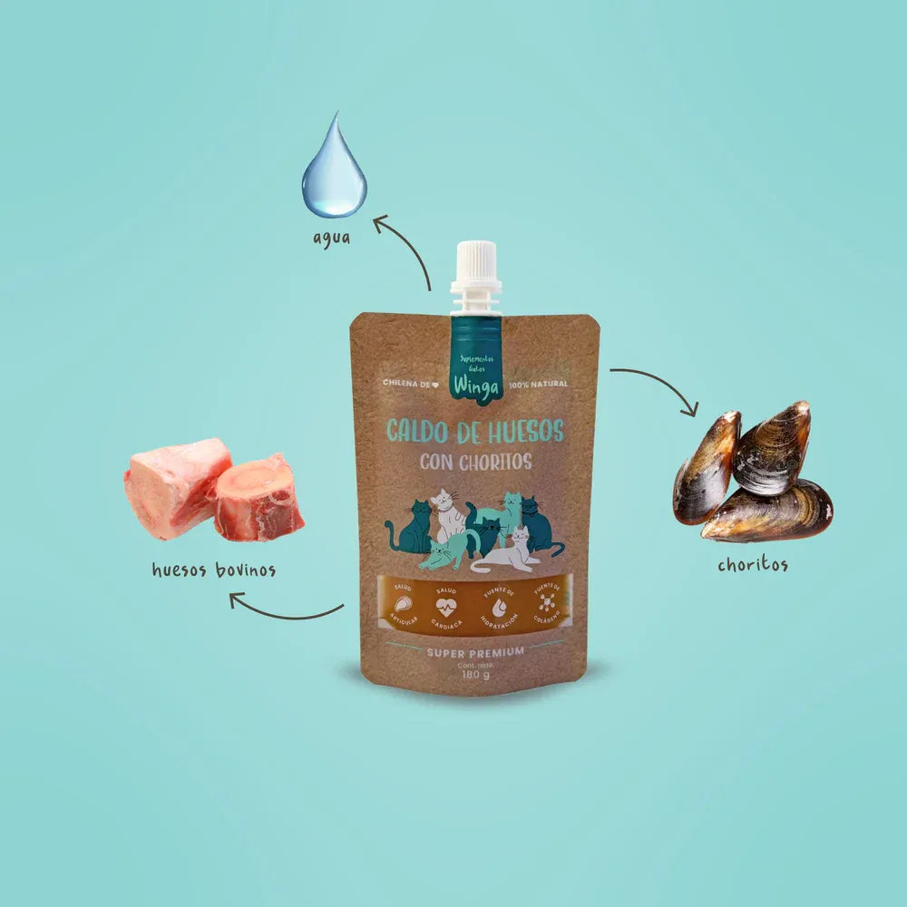 Winga Caldo de Huesos con Choritos para Gatos 180 g