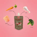 Winga Magic Salmón Pasta para Gatos en pouch de 90 g con tapa, textura cremosa, fórmula 100% natural e ilustración de gatos.