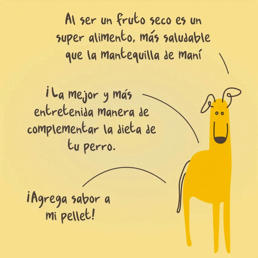 Winga Mantequilla de Almendras para Perros en pouch de 250 g con tapa dosificadora, envase natural e ilustraciones de perros.